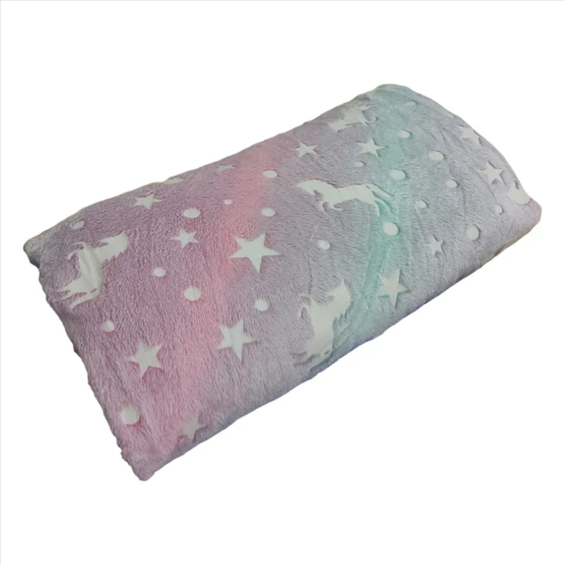 پتوی مسافرتی مدل شب نما طرح تک شاخ یونیکورن سایز 210x145 سانتی متر