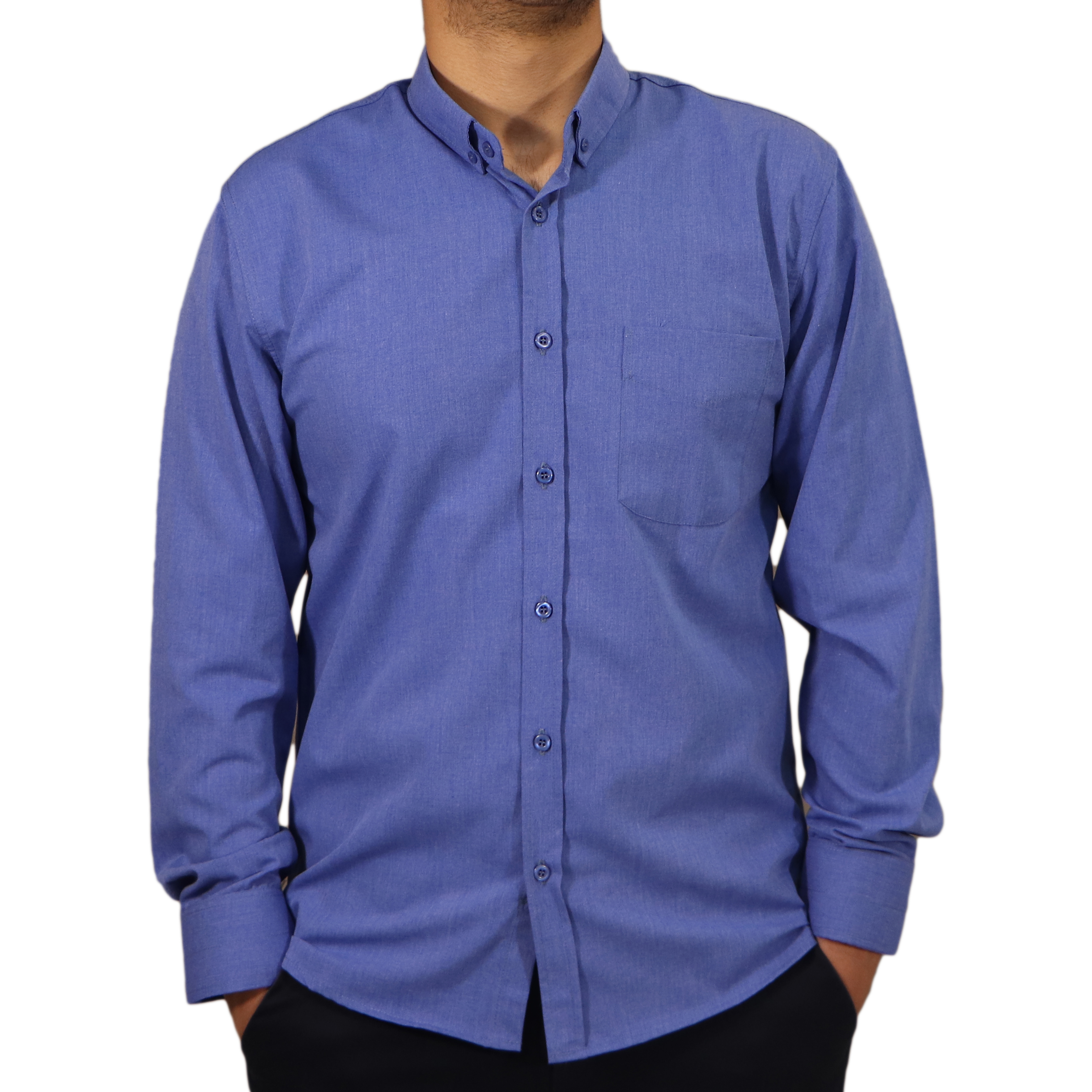 پیراهن آستین بلند مردانه مدل نخی کد 31073 رنگ آبی