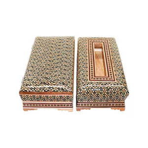 ست جعبه دستمال کاغذی و جعبه کارد و چنگال خاتم کاری مدل چوبین کد LQ6wire