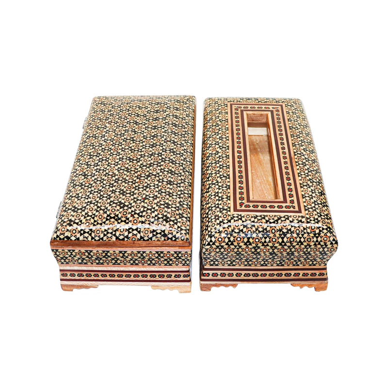 ست جعبه دستمال کاغذی و جعبه کارد و چنگال خاتم کاری مدل چوبین کد LQ6wire