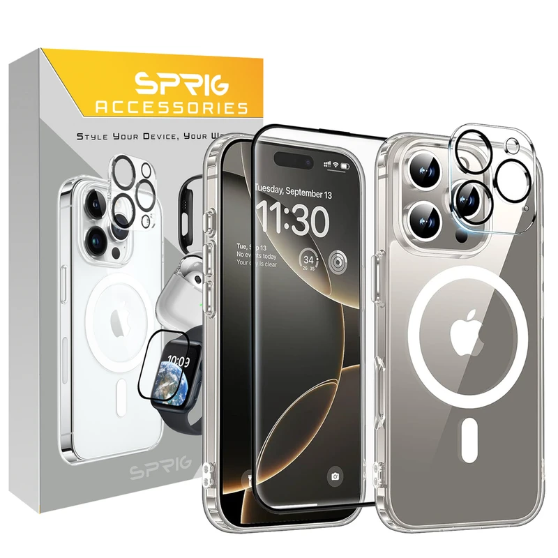 کاور اسپریگ مدل Magset FLNS مناسب برای گوشی موبایل اپل iPhone 16 Pro Max به همراه محافظ صفحه نمایش و محافظ لنز دوربین
