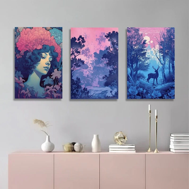 تابلو شاسی بکلیت طرح جنگل و چهره و گوزن مدل SH-1174  مجموعه 3 عددی