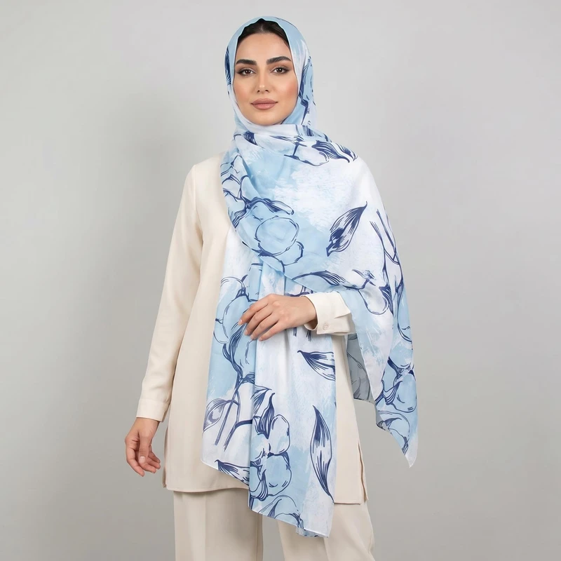 شال زنانه مدل نخ پنبه پاییزی طرح آبرنگی کد 7078