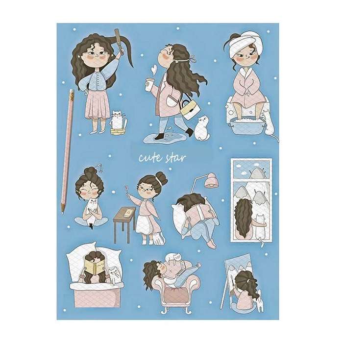 برچسب مدل برش نخورده طرح اسکرپ بوک دختر و گربه