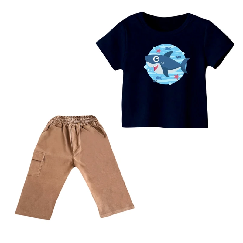 ست تی شرت و شلوارک پسرانه مدل کوسه کد 11