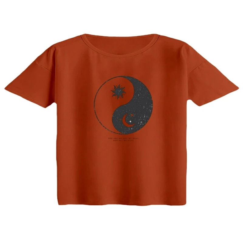 کراپ تی‌شرت آستین کوتاه زنانه مدل روز و شب