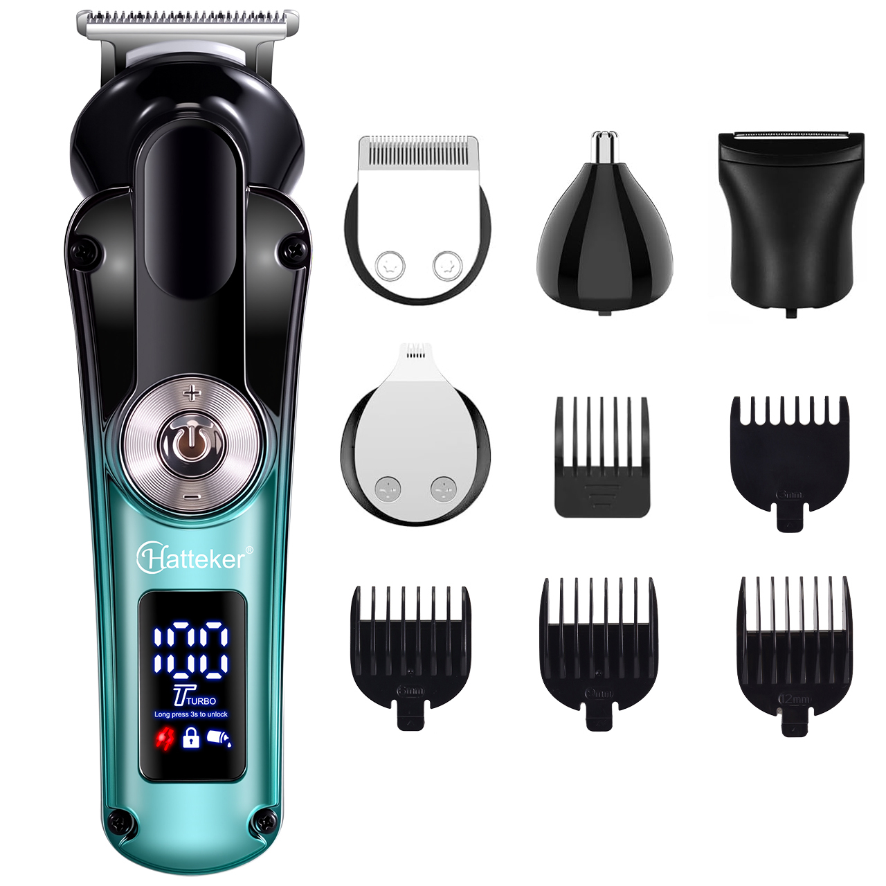 ماشین اصلاح موی سر و صورت شارژی هاتکر مدل HT-6150 با تیغه‌های ضد التهاب و خودتیزشونده، طراحی ارگونومیک، مقاوم در برابر آب، استفاده خشک و مرطوب، نمایشگر میزان شارژ، شارژ سریع و باتری 600 میلی‌آمپر ساعت