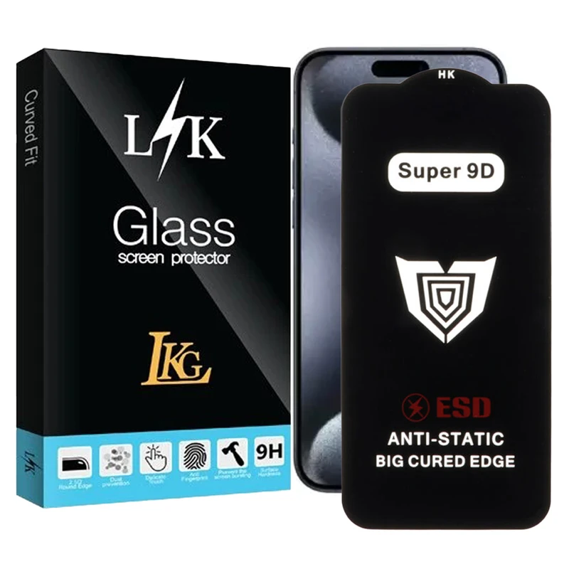 محافظ صفحه نمایش ال کا جی مدل Super 9D مناسب برای گوشی موبایل اپل iPhone 15 Pro