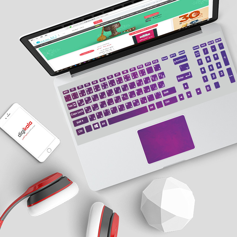 استیکر لپ تاپ مدل 82 hk به همراه برچسب حروف فارسی کیبورد