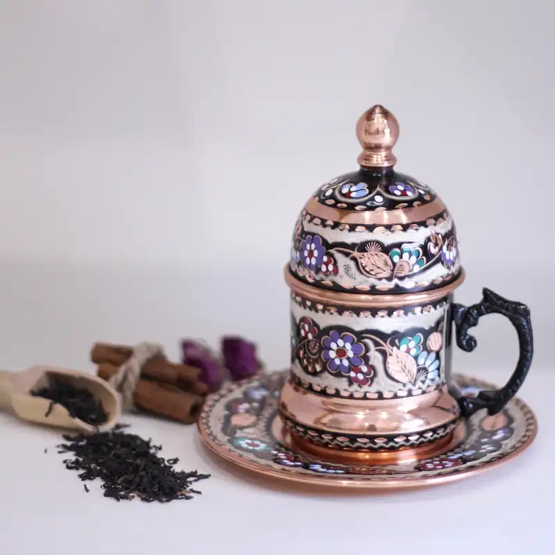 ست فنجان و نعلبکی میناکاری مسی مدل تک نفره کد 171