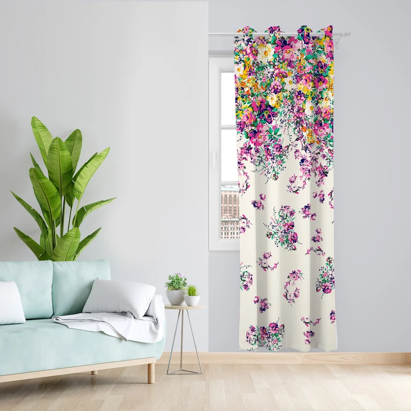 پرده طرح حاشیه پر گل مدل مخمل پانچی کد L 515 Z سایز 140x200 سانتی متر