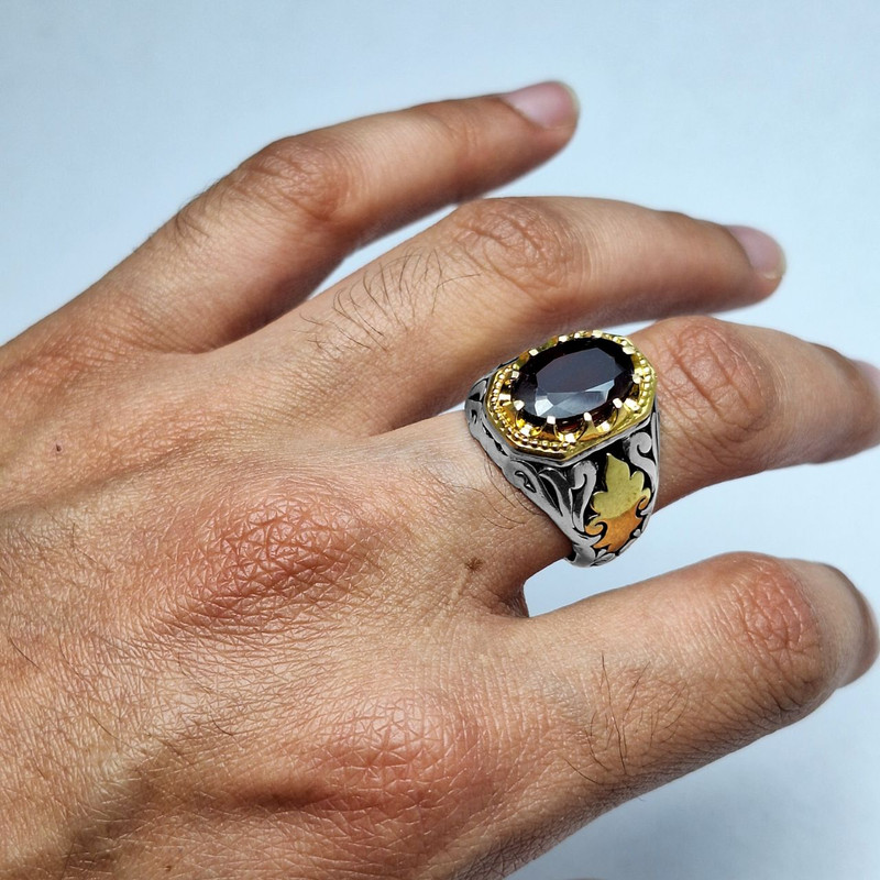 انگشتر نقره مردانه مدل گارنت طبیعی انگشتر نقره مردانه مدل گارنت طبیعی