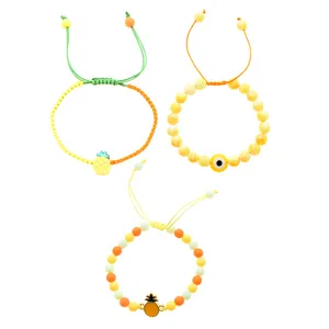 دستبند دخترانه دلنار گالری مدل آناناس و چشم نظر مجموعه 3 عددی