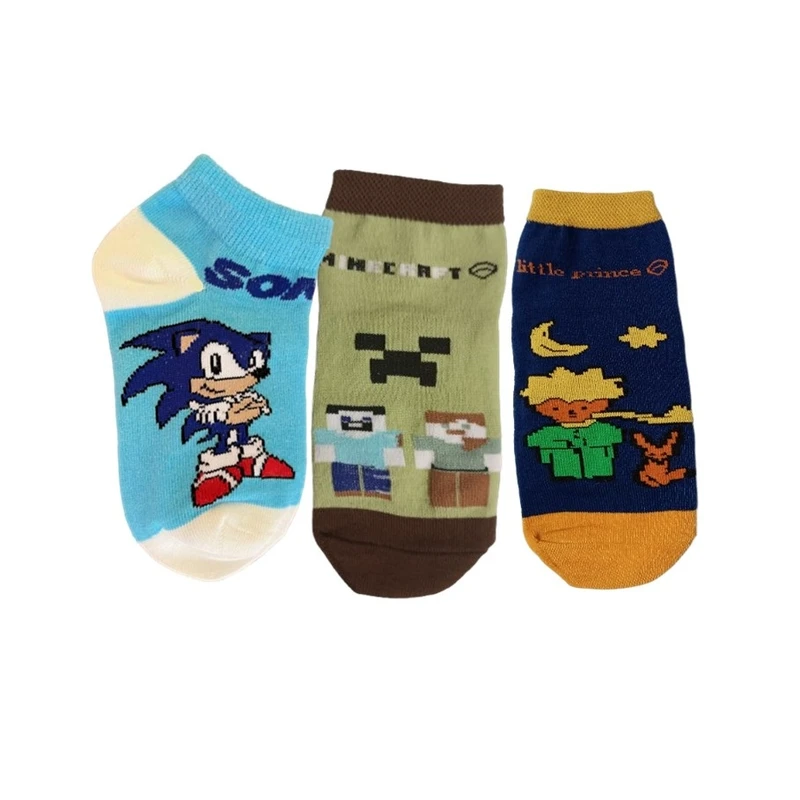 جوراب ساق کوتاه پسرانه مدل سونیک - شازده کوچولو و ماینکرافت کد 02 مجموعه 3 عددی