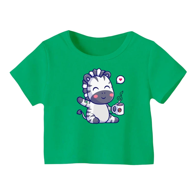 کراپ‌ تی‌شرت آستین کوتاه زنانه مدل گورخر کد ۴