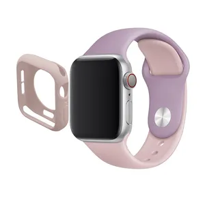 بند مدل سیلیکونی دو رنگ مناسب برای اپل واچ 38 میلی متری به همراه کاور