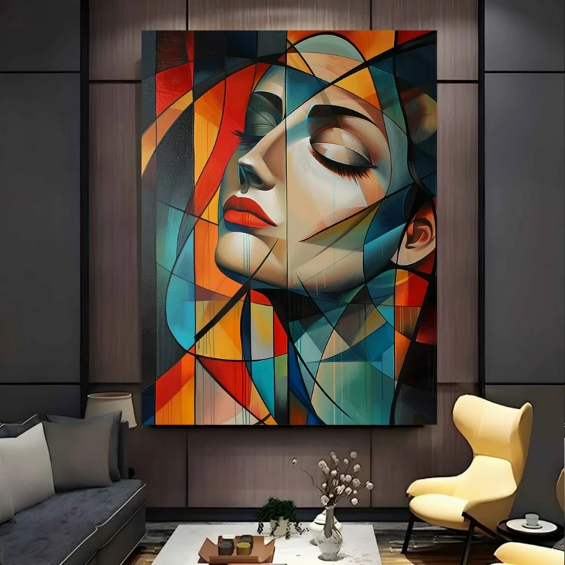 تابلو بوم مدل تابلو بوم طرح مخمل هنر کوبیسم مدل پرتره زن کد BK24422