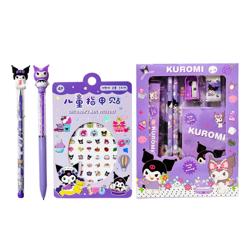 بسته لوازم تحریر مدل کرومی عروسکی مجموعه 9 عددی