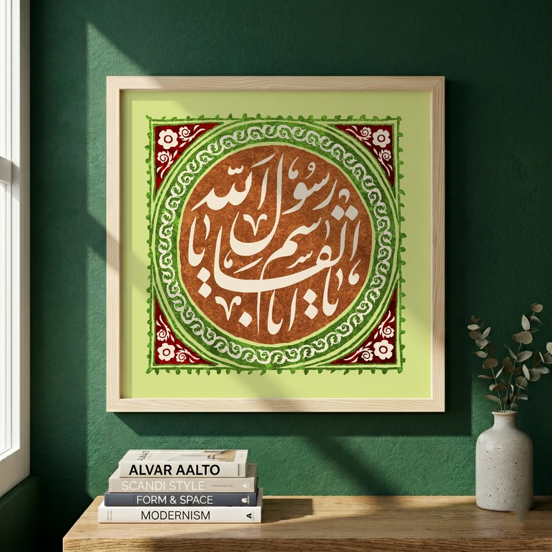 تابلو طرح یا اباالقاسم یا رسول الله مدل G15427 فریم کرم روشن