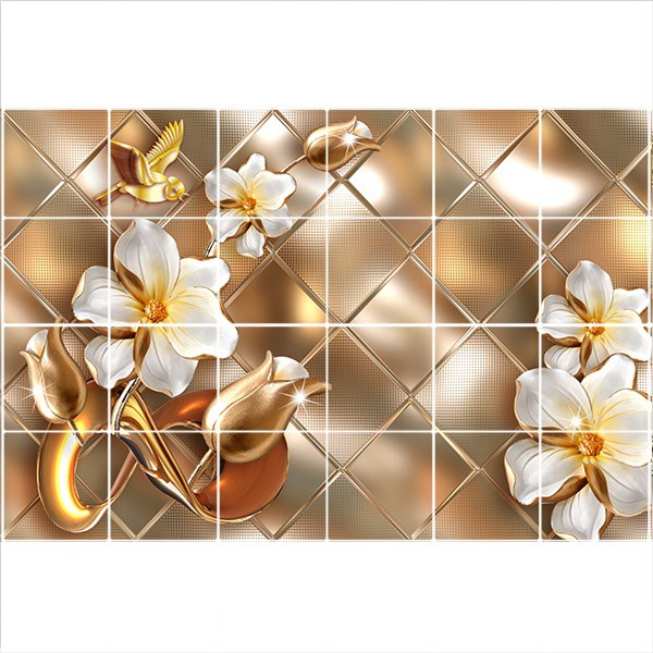 تایل سقفی طرح گل و غنچه کد 3D1570-24 سایز 60x60 سانتی متر مجموعه 24 عددی