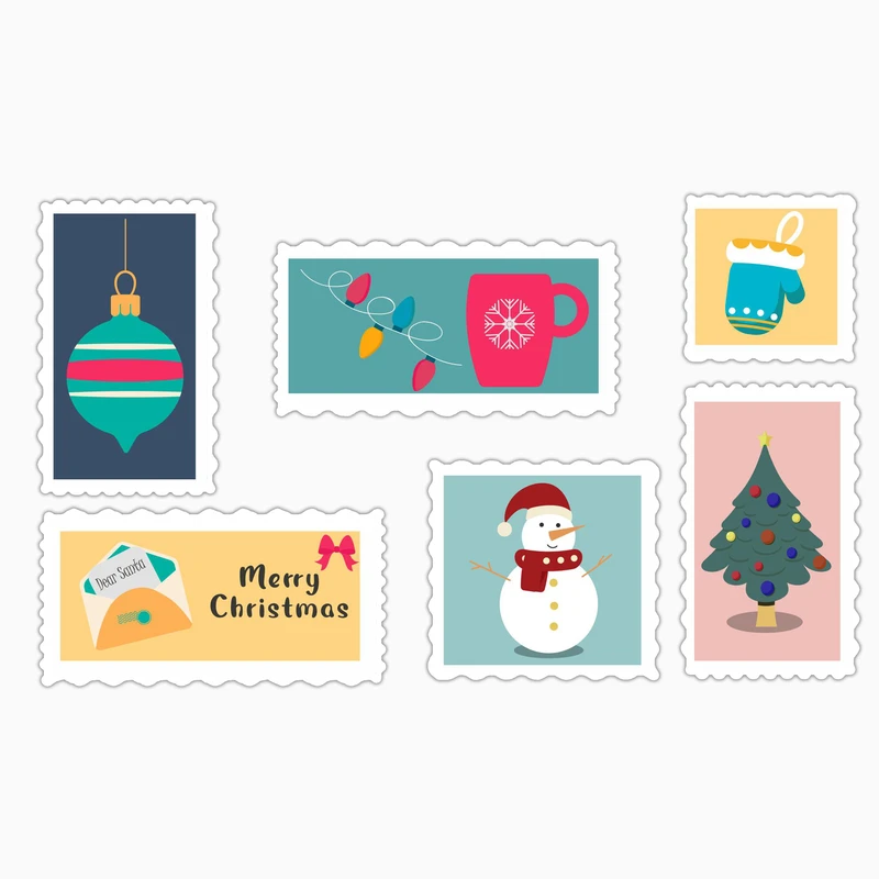 استیکر لپ تاپ و موبایل بووم طرح تمبر کریسمس کد MD42 مجموعه 6 عددی