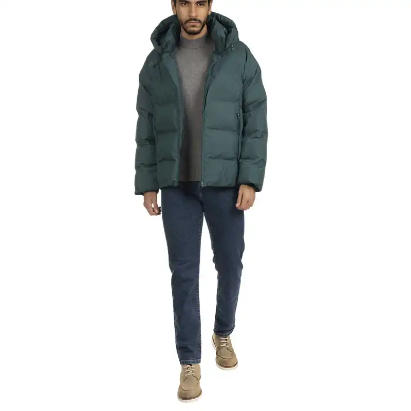 کاپشن مردانه جوتی جینز مدل کلاهدار کد  122142 رنگ سبز تیره