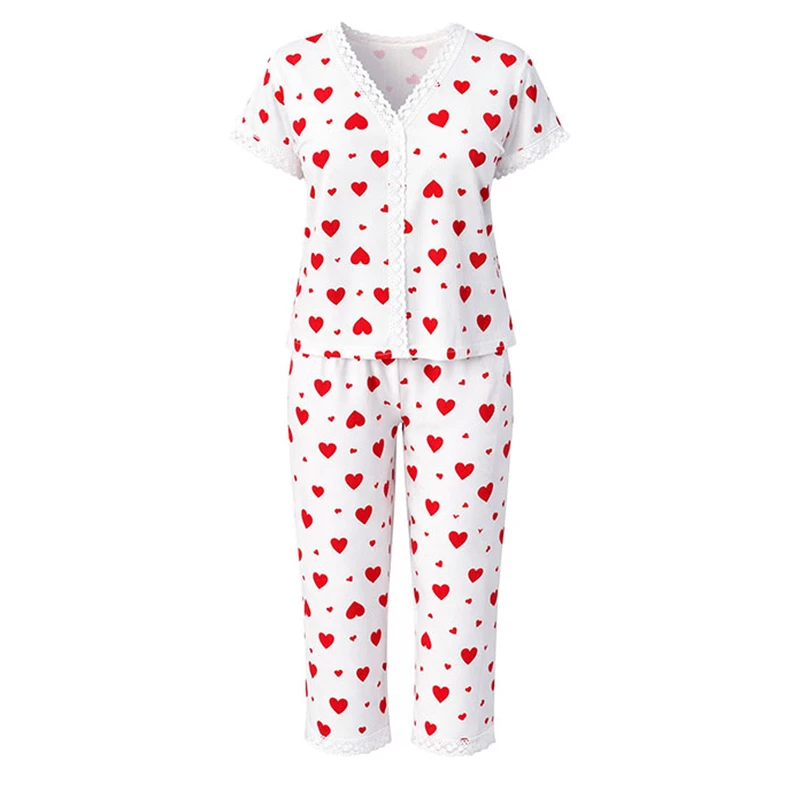 ست تی شرت آستین کوتاه و شلوار راحتی کد 403124 طرح قلب 1