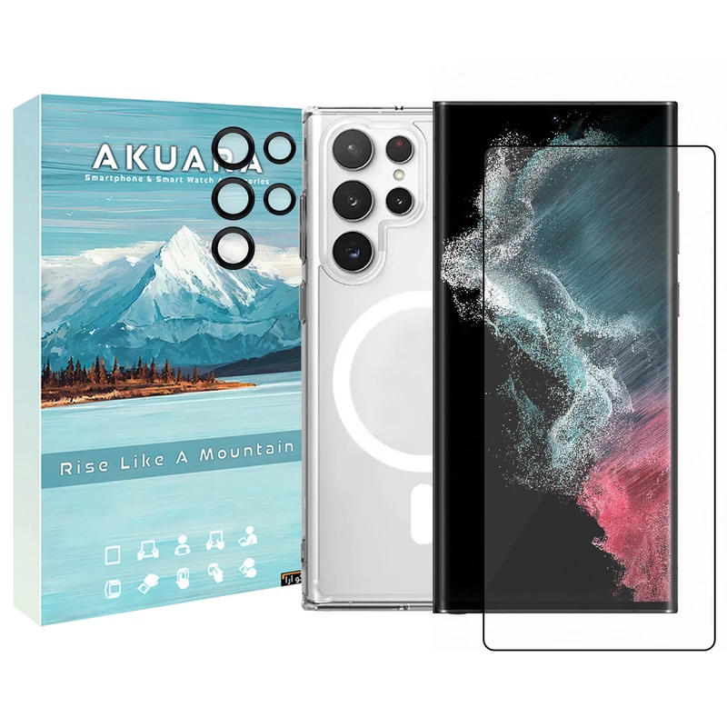 کاور آکوآرا مدل MagSafe GLS BKRNG مناسب برای گوشی موبایل سامسونگ Galaxy S22 Ultra به همراه محافظ صفحه نمایش و محافظ لنز