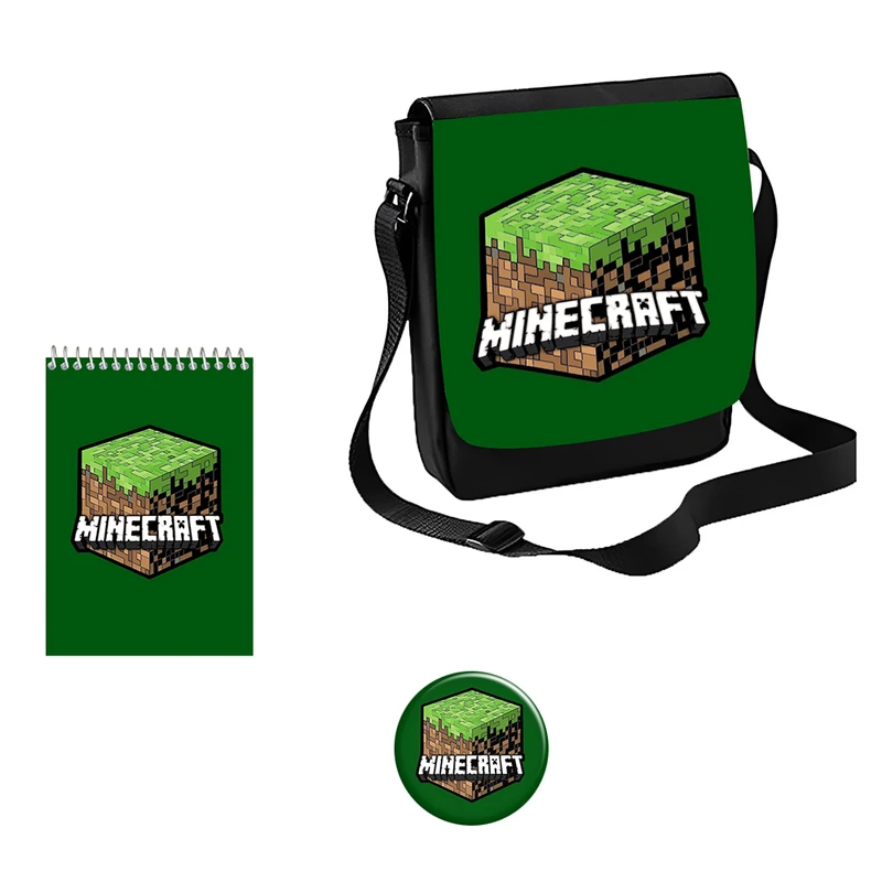 کیف دوشی مدل ماینکرافت طرح Minecraft کد s3 به همراه دفتر یادداشت و پیکسل