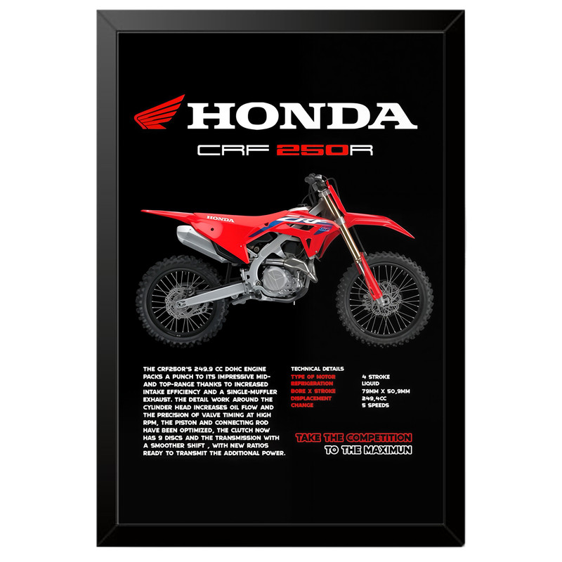 تابلو بکلیت طرح موتور سنگین هوندا Honda CRF250R مدل b-po1598 فریم مشکی