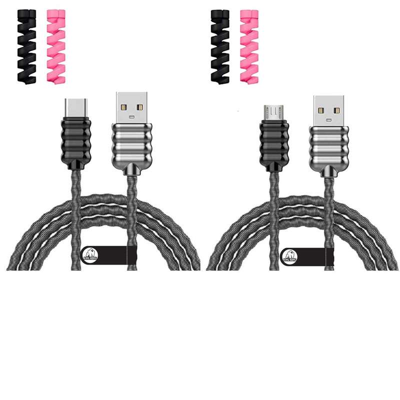  کابل تبدیل USB به MicroUSB کینگ کونگ مدل SUPER-GRY22 طول 1 متر به همراه کابل تبدیل USB به USB-C و 4عدد محافظ کابل