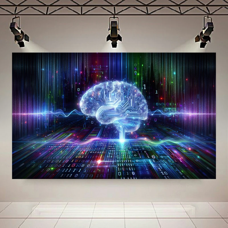  تابلو بوم طرح مخمل مغز دیجیتال مدل هوش مصنوعی کد PD20999