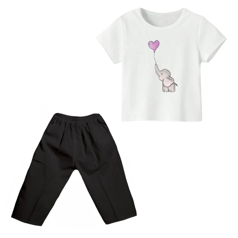 ست تی شرت و شلوارک دخترانه مدل فیل کد ۱۹