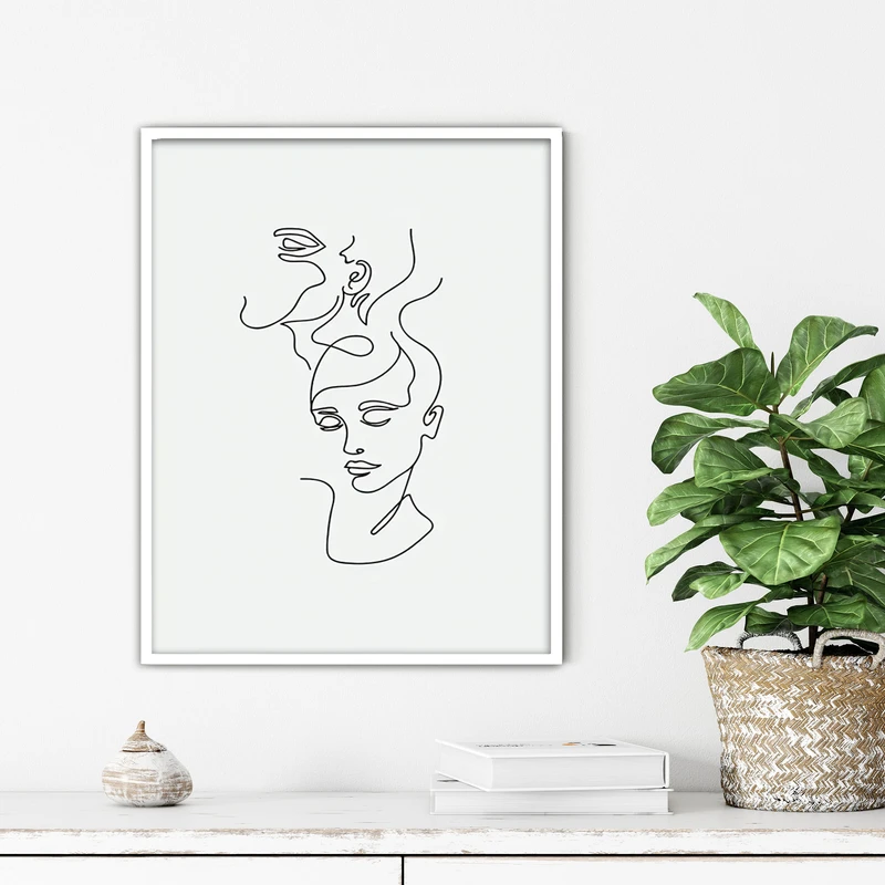 تابلو آتریسا طرح چهره لاین آرت مدرن مدل ATFL12 فریم سفید
