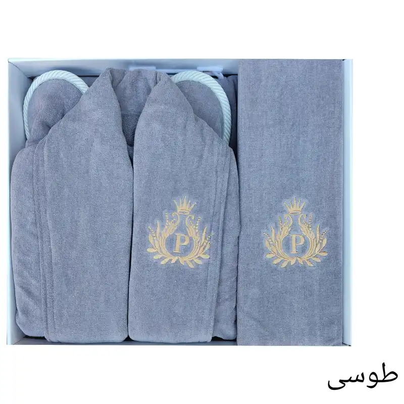 سرویس حوله پالتویی 3 تکه طرح ایپک پنبه کد 01 سایز 125