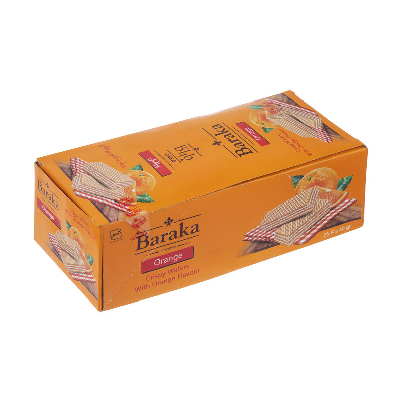 ویفر شکلاتی باراکا با طعم پرتقال - 40 گرم بسته 25 عددی