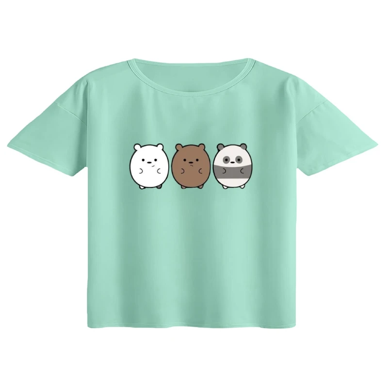 کراپ تی‌شرت آستین کوتاه زنانه مدل خرس های کله پوک
