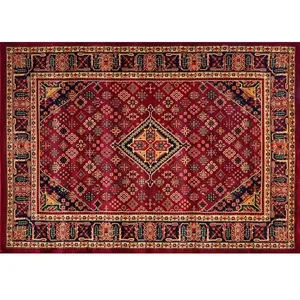 فرش ماشینی 700 شانه فرش بزرگمهر زمینه قرمز لاکی حاشیه شرابی مدل ۷۸۱۴۱