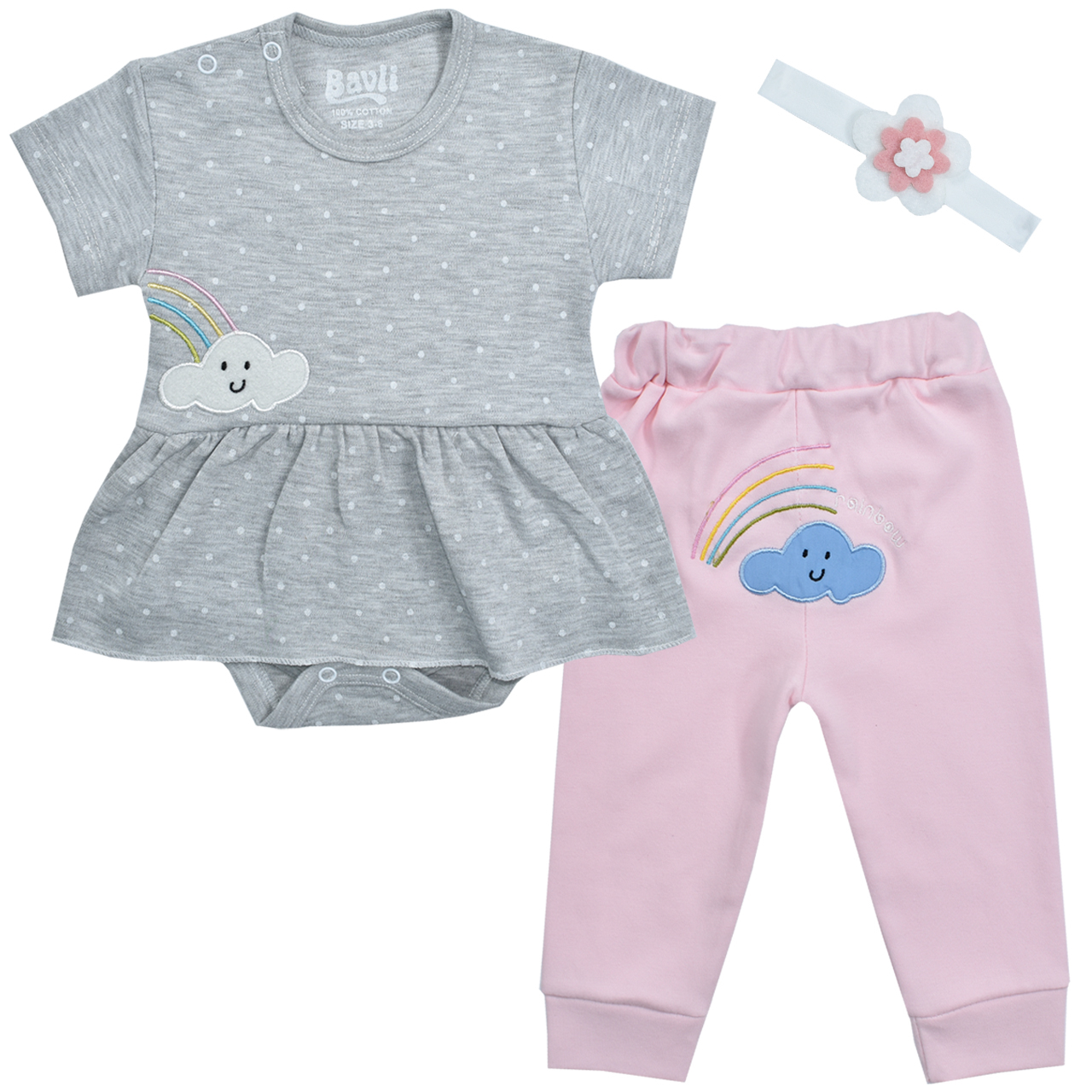 ست 3 تکه لباس نوزادی باولی مدل رنگین کمان