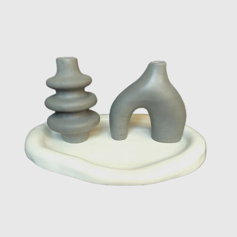 عکس شماره 2 : ست 3 تکه گلدان و سینی بتنی مدل پافیل آبشاری