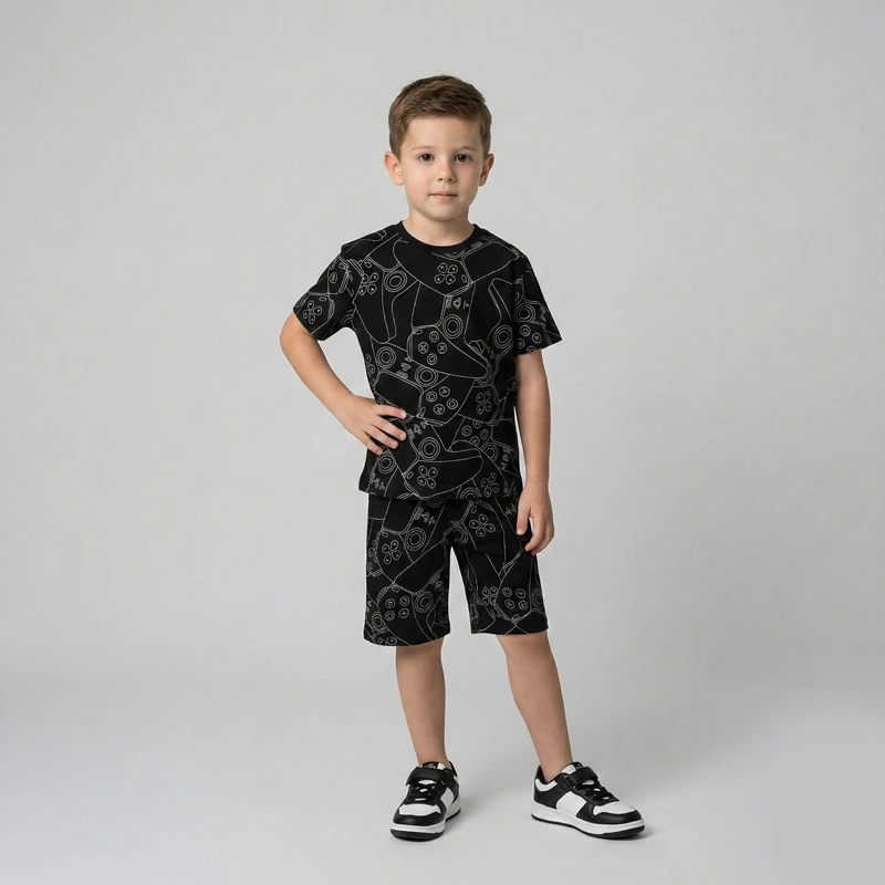 ست تی‌شرت آستین کوتاه و شلوارک راحتی پسرانه فیورلا مدل پلی استیشن 35620