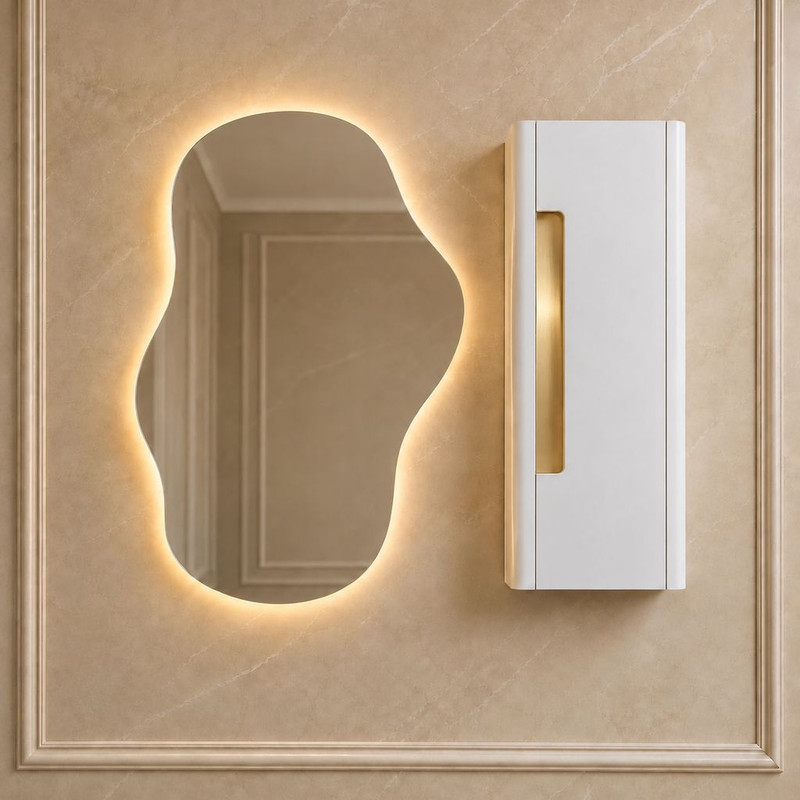ست کابینت و روشویی دیواری مدل رویا 55 به همراه اینه باکس تاچدار