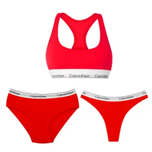  ست شورت و نیم تنه زنانه کلوین کلاین مدل لاکچری رنگ قرمز مجموعه 3 عددی