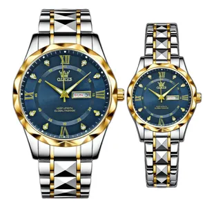 ست ساعت مچی عقربه‌ای کوارتز زنانه و مردانه اُ لِوز مدل الماسی نگینی دی دیت کد 002