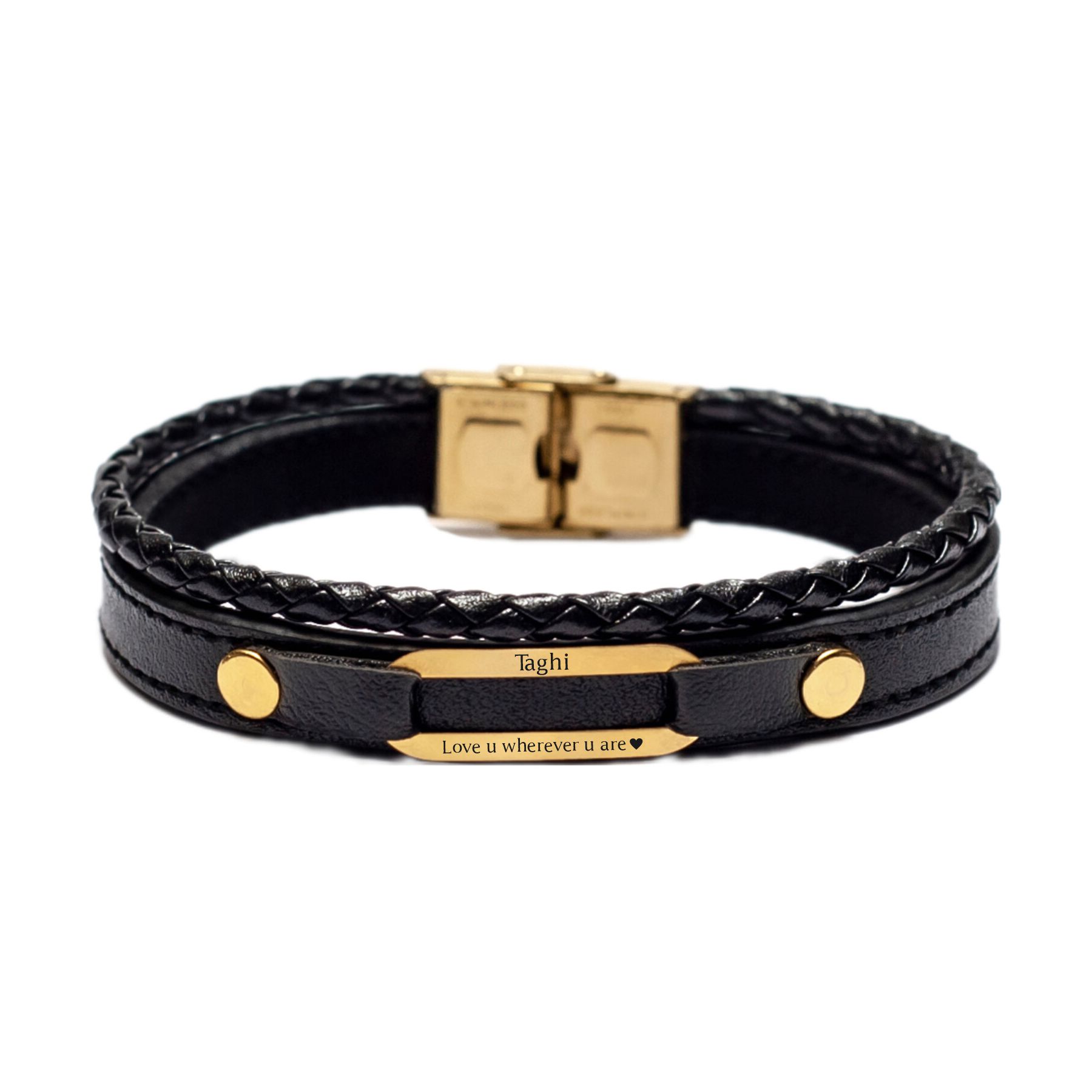 دستبند طلا 18 عیار مردانه لیردا مدل اسم تقی