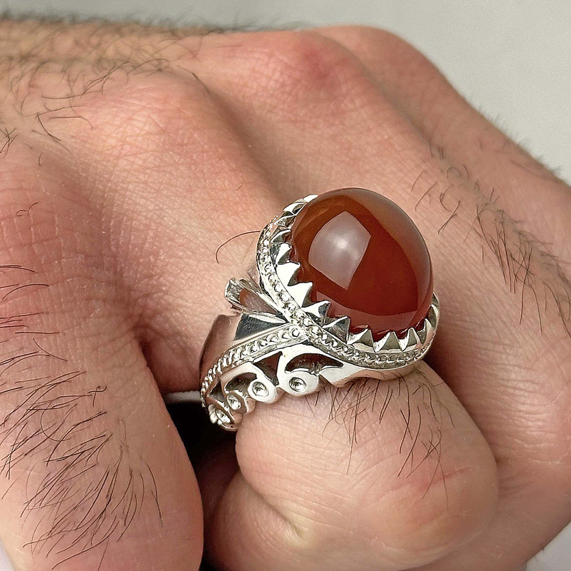 انگشتر نقره مردانه بازرگانی میلادی مدل رکاب دستساز عقیق یمن کد AM_4451