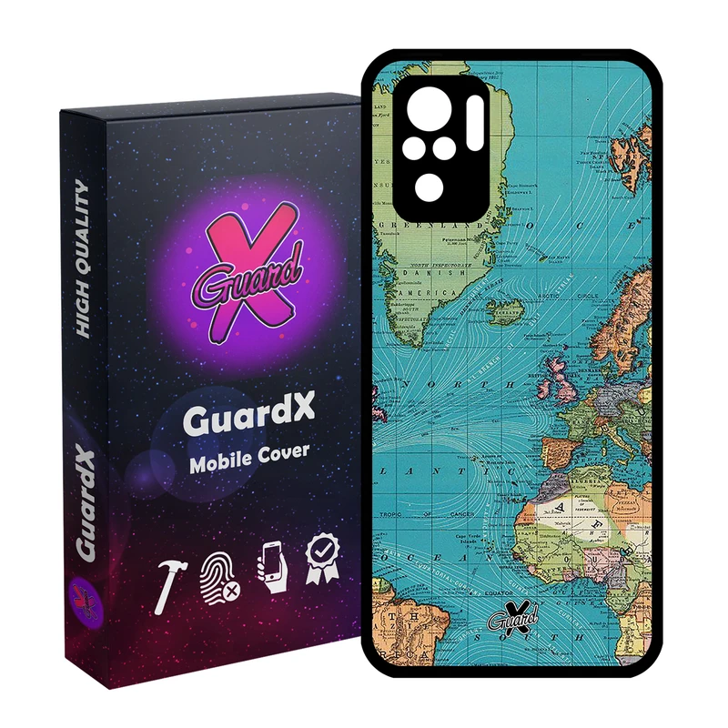 کاور گارد ایکس طرح نقشه مدل Glass10226 مناسب برای گوشی موبایل شیائومی Redmi Note 10 4G / Note 10S