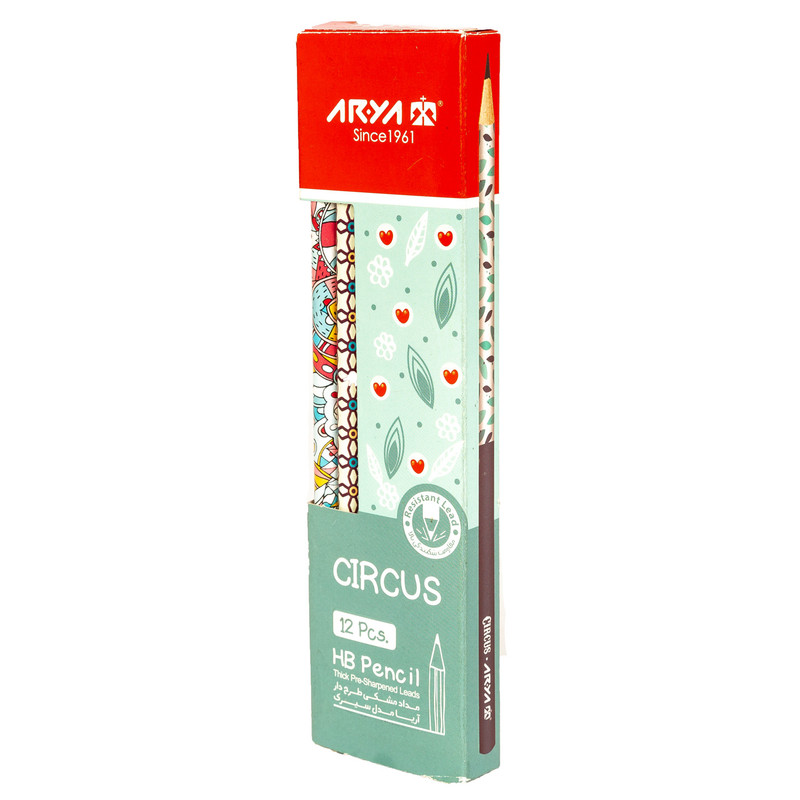مداد مشکی آریا با درجه سختی HB طرح سیرک بسته 12 عددی