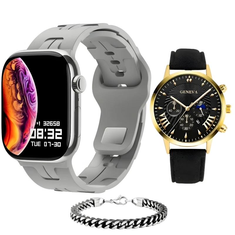 ساعت هوشمند 46 میلی متری مدل KS10 MAX با بند سیلیکونی به همراه ساعت کلاسیک و دستبند