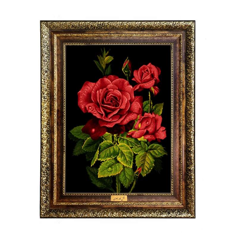 تابلو فرش ماشینی نقش نگار رضوی طرح گل رز کد 454H